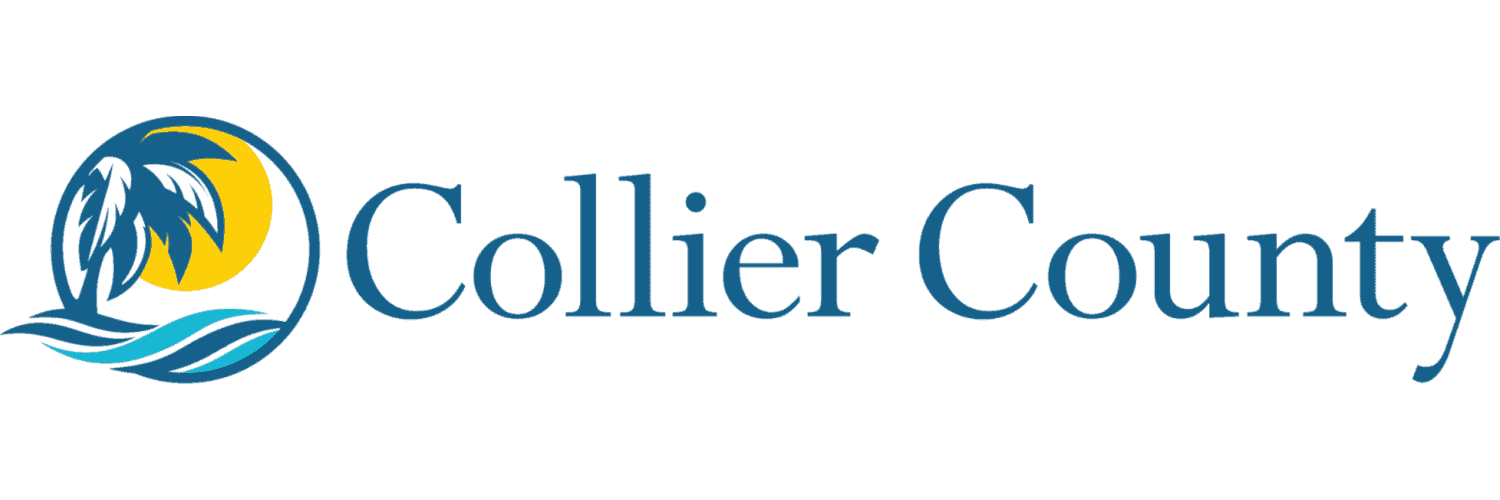 Collier County government logo with palm trees and water elements.